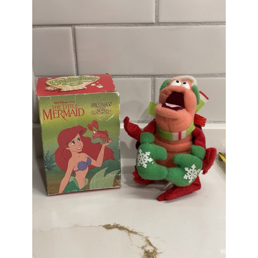 Vtg‎ Disney Little Mermaid Plush Sebastian Ornament Box 1989 McDonalds Holiday
